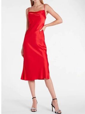 Express Red Satin Midi Slip Dress